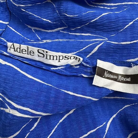 Vintage Adele Simpson Women Silk Midi Dress Medium Royal Blue Long Sleeve Ruffle - Picture 10 of 14